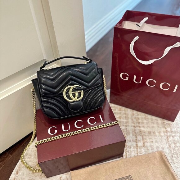 Gucci GG Marmont Mini Top Handle Bag Black Leather - Picture 1 of 9
